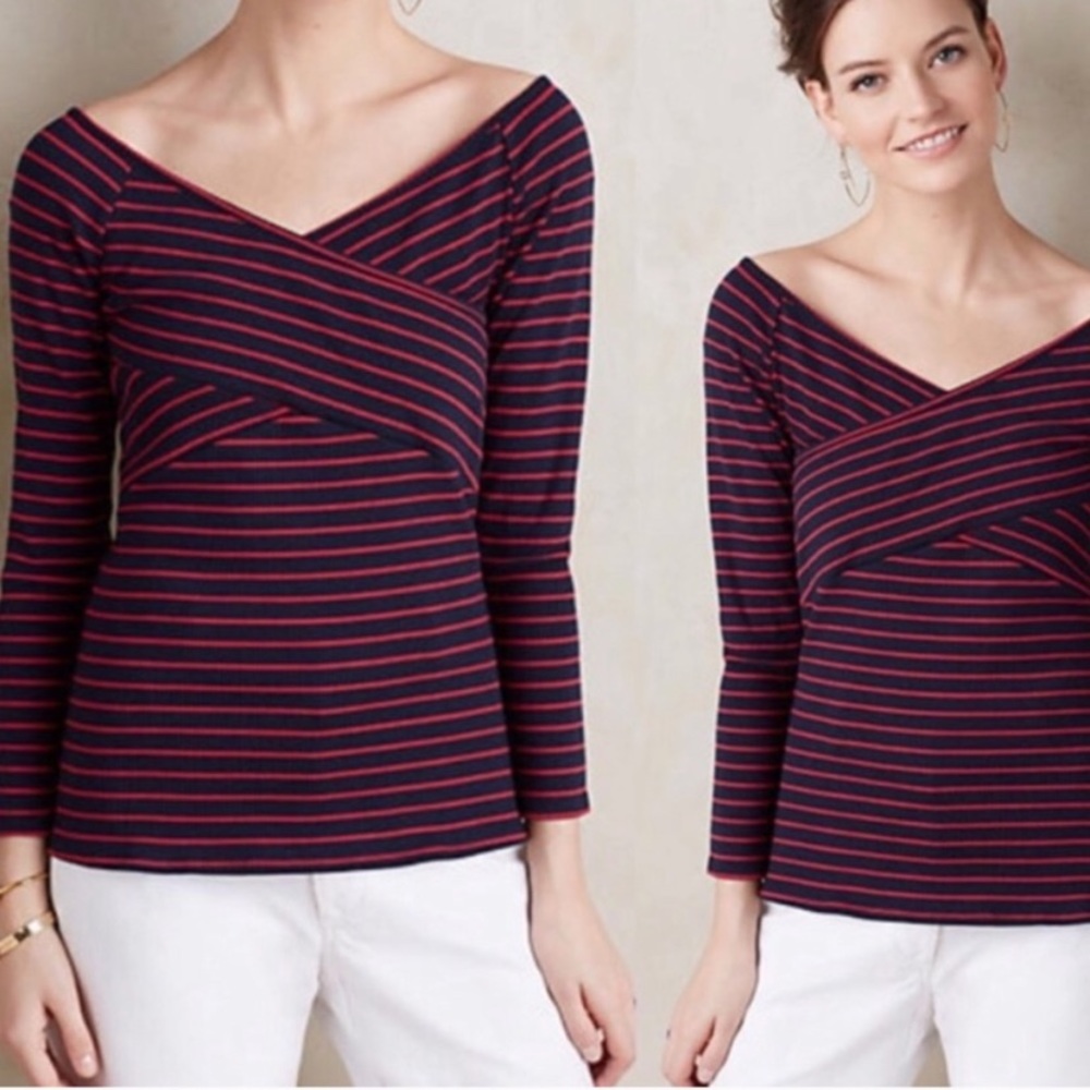 NWT ANTHROPOLOGIE STRIPED OFF SHOULDER TOP XL